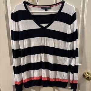 Tommy Hilfiger Women's Striped V-Neck Sweater ~ Medium ~ EUC